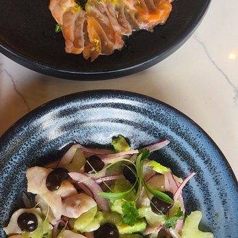 Plank Provisions - Ceviche with black garlic. And salmon crudo. - Seafood Near Me - Austin, Texas Plank Provisions - Ceviche with black garlic. And salmon crudo. - Seafood Near Me - Austin, Texas