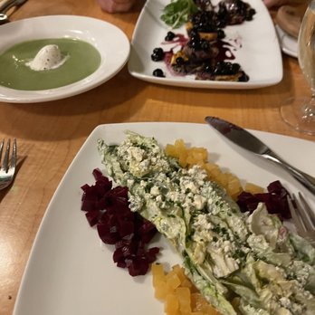 SKADI - Delicious broccoli purée soup, little gems salad and venison sausage appetizer. - Modern European Near Me - Mammoth Lakes, California SKADI - Delicious broccoli purée soup, little gems salad and venison sausage appetizer. - Modern European Near Me - Mammoth Lakes, California