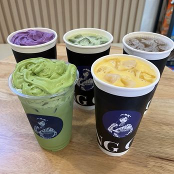 Ming Cha - L to R, Top to bottom: Ube osmanthus, matcha latte, white peach oolong tea, double matcha, mango milk - Bubble Tea Near Me - Walnut, California Ming Cha - L to R, Top to bottom: Ube osmanthus, matcha latte, white peach oolong tea, double matcha, mango milk - Bubble Tea Near Me - Walnut, California