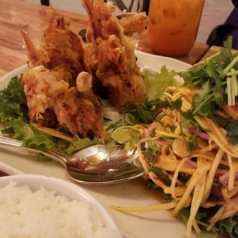 Ayada Thai - Fried Soft Shell Crab with Mango Salad. Salad was a bit strong with a Vinegar taste. Is on the pricier side. Not a must get imo. - Thai Near Me - Elmhurst, New York Ayada Thai - Fried Soft Shell Crab with Mango Salad. Salad was a bit strong with a Vinegar taste. Is on the pricier side. Not a must get imo. - Thai Near Me - Elmhurst, New York
