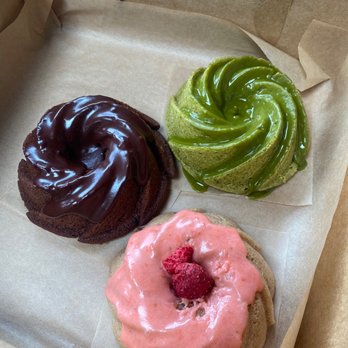 Good Town Doughnuts - Gluten-free Matcha, gluten-free strawberry, and gluten-free chocolate - Donuts Near Me - Costa Mesa, California