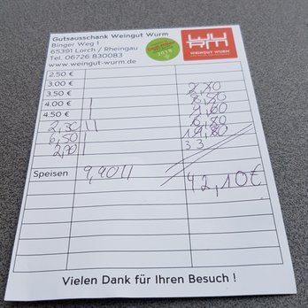 Gutsschänke Ottes - Rechnung am 14.04.2018 nicht sofort plausibel, dafür mit Logo "Wurm" - German Near Me - Lorch, HE