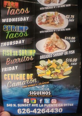 Menu photo 3 Mariscos Villa Del Mar La Puente, CA