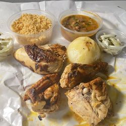 Pollo Regio - Half Grilled Chicken with rice, beans, gilled onion, and jalapeño cabbage. Opted for no lime and no tortillas. Slap Yo Momma Good !!!