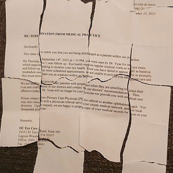 OC Eye Care - The letter we were sent by this Doctor's office! - Ophthalmologists Near Me - Laguna Woods, California OC Eye Care - The letter we were sent by this Doctor's office! - Ophthalmologists Near Me - Laguna Woods, California