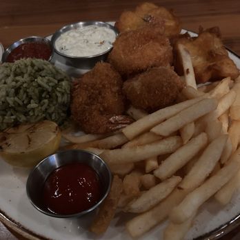 Bluewater Grill - Fisherman's platter. I substituted the coleslaw for rice. - Seafood Near Me - Newport Beach, California