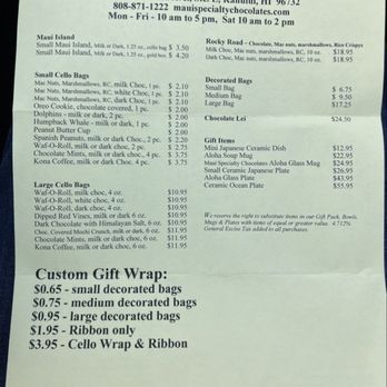 Maui Specialty Chocolates - Price list - Desserts Near Me - Kahului, Hawaii Maui Specialty Chocolates - Price list - Desserts Near Me - Kahului, Hawaii