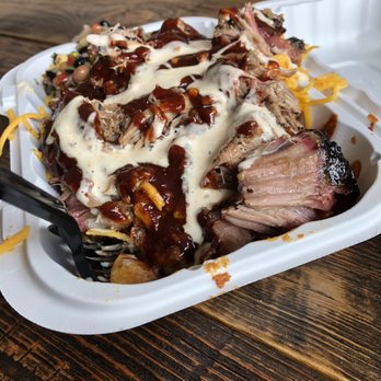 Angry Barnyard BBQ - Trailer trashed casserole with Alabama white sauce and sassy southerner. - Barbeque Near Me - Bakersfield, California