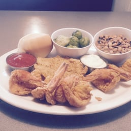 Fresh cooked to order Gulf Shrimp and Catfish dinner and the vegetables are all fresh prepared each day along with desserts. Fresh cooked to order Gulf Shrimp and Catfish dinner and the vegetables are all fresh prepared each day along with desserts.