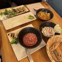 Beef toritaki. Superb Beet hummus. Trout dip Beef toritaki. Superb Beet hummus. Trout dip