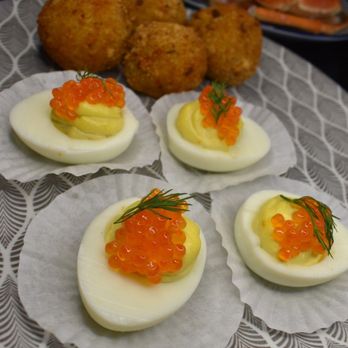 Bar Bara - * Eggs Mimosa à l'orange with trout caviar (4 Pcs) * Provolone and pepper Arancini (4 Pcs) - Italian Near Me - Montreal, Quebec