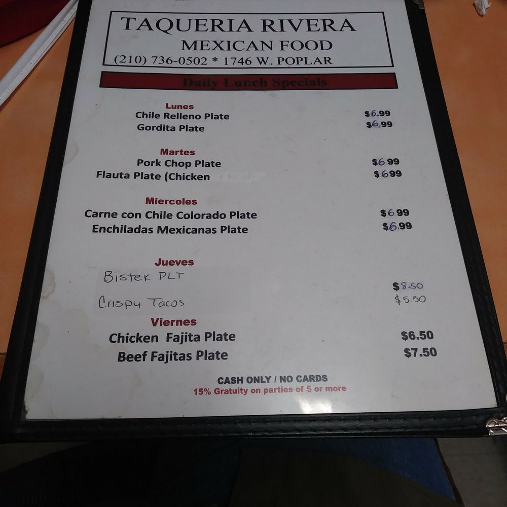 Taqueria Rivera - a menu for mexican food - Restaurants Near Me - San Antonio, Texas Taqueria Rivera - a menu for mexican food - Restaurants Near Me - San Antonio, Texas