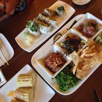 Pacific Catch - Poke trio, tempura shrimp roll, and corn! - Seafood Near Me - Mountain View, California Pacific Catch - Poke trio, tempura shrimp roll, and corn! - Seafood Near Me - Mountain View, California