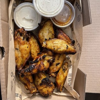Parlour - Dry rub wings with 2 peppercorn ranches + tropical habanero sauces on the side - Pizza Near Me - Jeffersonville, Indiana
