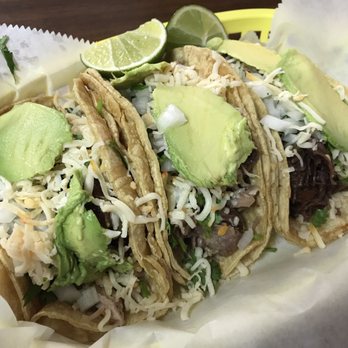 Abarrotes El Primo - Tacos de carnitas (pork) and tacos de cabeza (steak), both with cheese and avocado. - Grocery Near Me - Sun Prairie, Wisconsin Abarrotes El Primo - Tacos de carnitas (pork) and tacos de cabeza (steak), both with cheese and avocado. - Grocery Near Me - Sun Prairie, Wisconsin