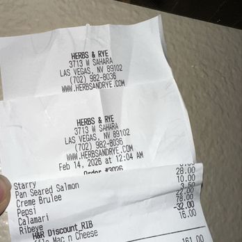 Herbs & Rye - Got to have proof! Here's the receipt, go check it out!! - Steakhouses Near Me - Las Vegas, Nevada