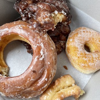 Lucky Jelly Donuts - Half dozen custom: glazed honey bun, 2 fritters, sugar coated, French Cruller (devoured), Cake Donut (half eaten) - Donuts Near Me - Fairfield, California Lucky Jelly Donuts - Half dozen custom: glazed honey bun, 2 fritters, sugar coated, French Cruller (devoured), Cake Donut (half eaten) - Donuts Near Me - Fairfield, California