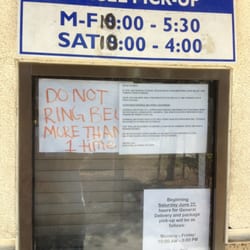 USPS Alameda Carrier Annex - Saturdays 10am-3pm since June. Don't believe the pink slip you get in mail. And don't ring the bell more than once:)