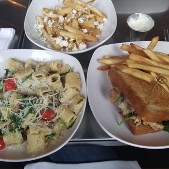 Republica - BLT pasta with the club sandwich (they split the plates in two for my partner and I and even half portions were way bigger than what we ate) - Gastropubs Near Me - Berkley, Michigan