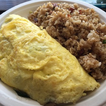 Button Up Cafe - Spinach and mushroom omelet ($8.95) + fried rice (extra $1.95) - Breakfast & Brunch Near Me - Pearl City, Hawaii