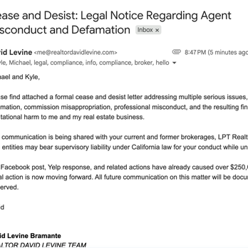 Serene Team - LPT Realty - Cease and Desist Letter to Realtors Kyle Draper and Michael Maloney, of the Serene Team - Real Estate Agents Near Me - Culver City, California