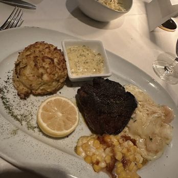 Steak 48 - Crab cake, filet, seafood mash, corn Corn Crème Brûlée - Steakhouses Near Me - Houston, Texas Steak 48 - Crab cake, filet, seafood mash, corn Corn Crème Brûlée - Steakhouses Near Me - Houston, Texas