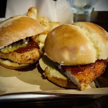 Great White Buffalo Brewing - two chicken burgers and french fries - Brewpubs Near Me - Northville, Michigan Great White Buffalo Brewing - two chicken burgers and french fries - Brewpubs Near Me - Northville, Michigan