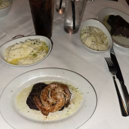 3 course for $55. Steak with add on shrimps for $10. Mashed potatoes as my side dish
