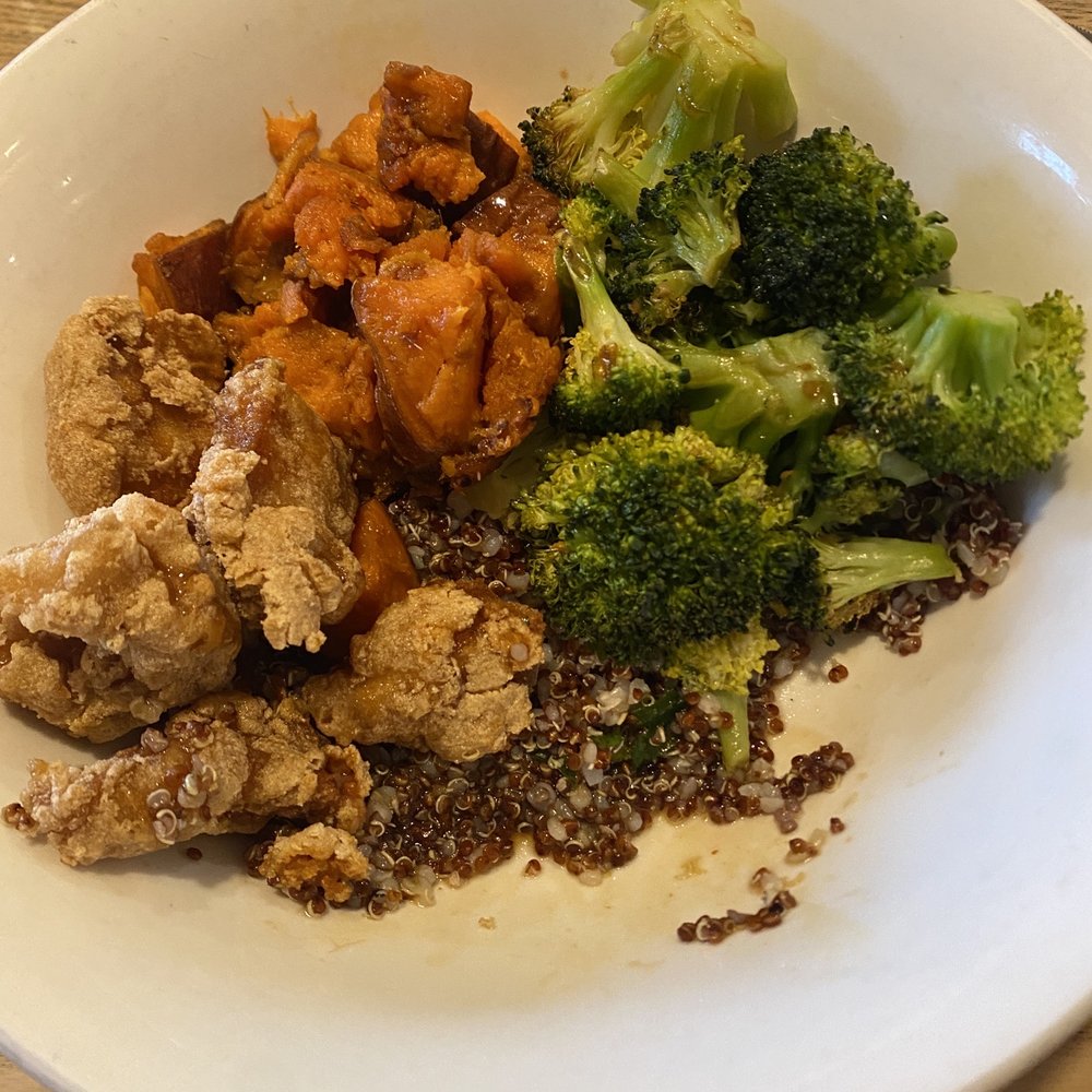 Kitava - BYO bowl with chicken, broccoli, sweet potatoes, over ancient grains. - Gluten-Free Near Me - San Francisco, California Kitava - BYO bowl with chicken, broccoli, sweet potatoes, over ancient grains. - Gluten-Free Near Me - San Francisco, California