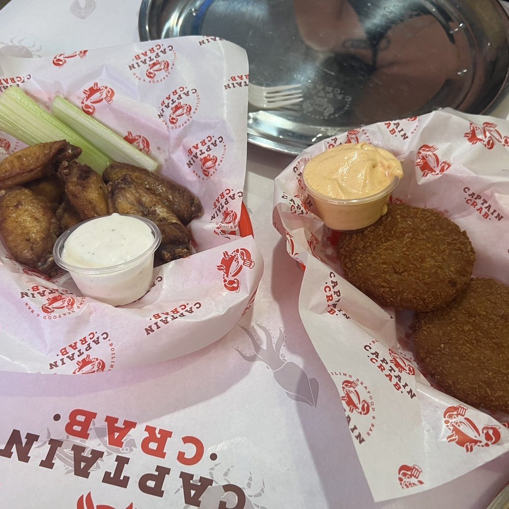 Captain Crab - Chicken wings and A13. Crab Cake (2) - Seafood Near Me - Sacramento, California