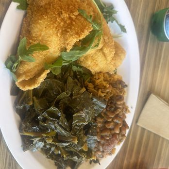 Cea-Lo L.A - Catfish dinner with collards and rolling John rice - New American Near Me - Sherman Oaks, California