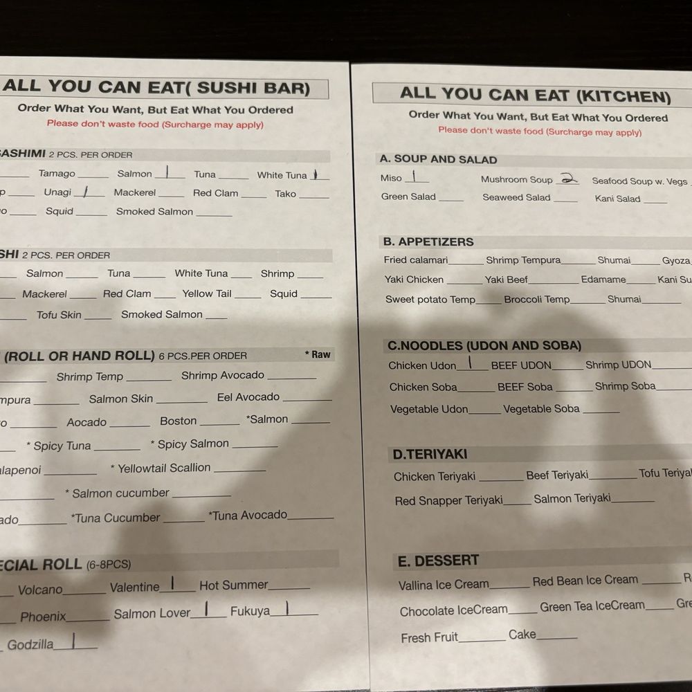 AYCE menu