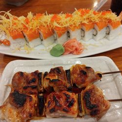 Sakura - Chicken yakitori and golden dragon roll