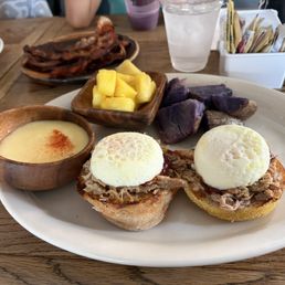 Kalua pork Benedict. Kalua pork Benedict.