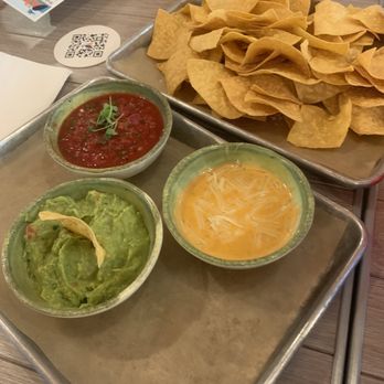 Kingfisher by North Pier - Dip trio of salsa (superb) guacamole (equally excellent) and queso (just alright) - Cocktail Bars Near Me - St. Joseph, Michigan