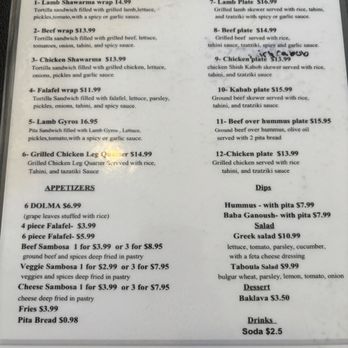 Syrian Chef Restaurant - Menu 4/29/25 - Syrian Near Me - Salem, Oregon