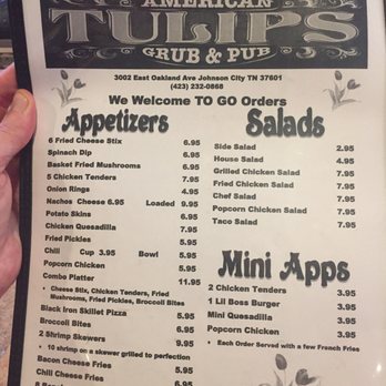 Tulips American Grub and Pub - Menu page 1 - Pubs Near Me - Johnson City, Tennessee Tulips American Grub and Pub - Menu page 1 - Pubs Near Me - Johnson City, Tennessee