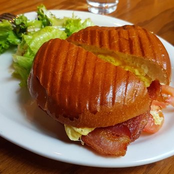 AlMar - The Almar. Scrambled eggs with bacon, cheddar and some veggies on a brioche bun - Italian Near Me - Brooklyn, New York