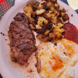 Steak&eggs, eggs over easy, home fries Steak&eggs, eggs over easy, home fries