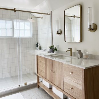 Garcia Tile - a bathroom with double sinks and a shower - General Contractors Near Me - Santa Clara, California Garcia Tile - a bathroom with double sinks and a shower - General Contractors Near Me - Santa Clara, California