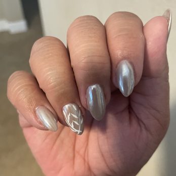 Nails Couture - Dip #107, chrome, and leaf design. - Nail Salons Near Me - Roseville, California Nails Couture - Dip #107, chrome, and leaf design. - Nail Salons Near Me - Roseville, California