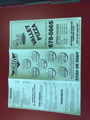 Menu photo 1 Valley Pizza Restaurant Coldbrook, NS