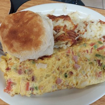 Waffle & Pancake House - The omelette with hashbrowns and a biscuit. - American Near Me - Marion, Arkansas