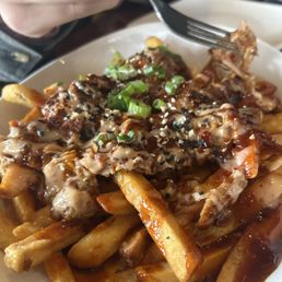 These are delicious, a Korean BBQ fries. These are delicious, a Korean BBQ fries.