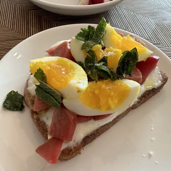 Happystance - Cinnamon toast, house made ricotta, roasted beets, pickled jammy egg, mint - Breakfast & Brunch Near Me - Douglas, Michigan
