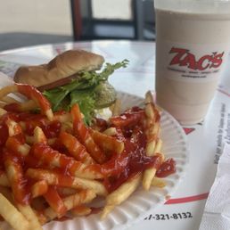 Bacon Zac's Double Burger with Cheese and Thick Hand-Dipped Milkshake with French Fries
