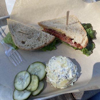 Blue Barn Provisions - Bacon, lettuce, tomato with avocado green goddess on country bread - Salad Near Me - Camino, California Blue Barn Provisions - Bacon, lettuce, tomato with avocado green goddess on country bread - Salad Near Me - Camino, California