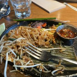 This photo is of pad Thai w/ crying tiger it was lacking flavor wouldn't recommend either.