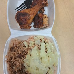 Smallest container 6.99 absolutely no seasoning this was jerk chicken no jerk favor at all and dry witg hard pure white no flavor cabbage Smallest container 6.99 absolutely no seasoning this was jerk chicken no jerk favor at all and dry witg hard pure white no flavor cabbage