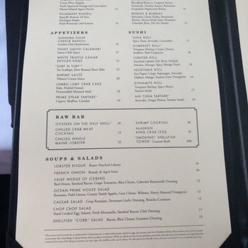 Ocean Prime - Menu photo as of 06/08/18. - Seafood Near Me - Troy, Michigan Ocean Prime - Menu photo as of 06/08/18. - Seafood Near Me - Troy, Michigan